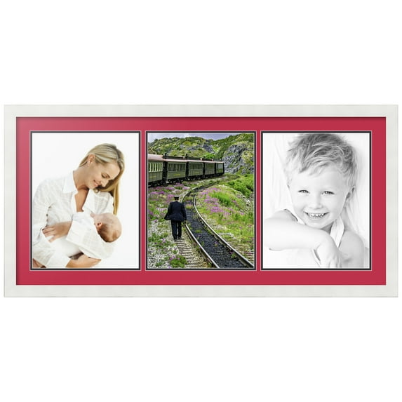 ArtToFrames Collage Photo Picture Frame with 3 - 11x14 Openings, Framed in White with Rouge and Black Mats (CDM-3966-65)