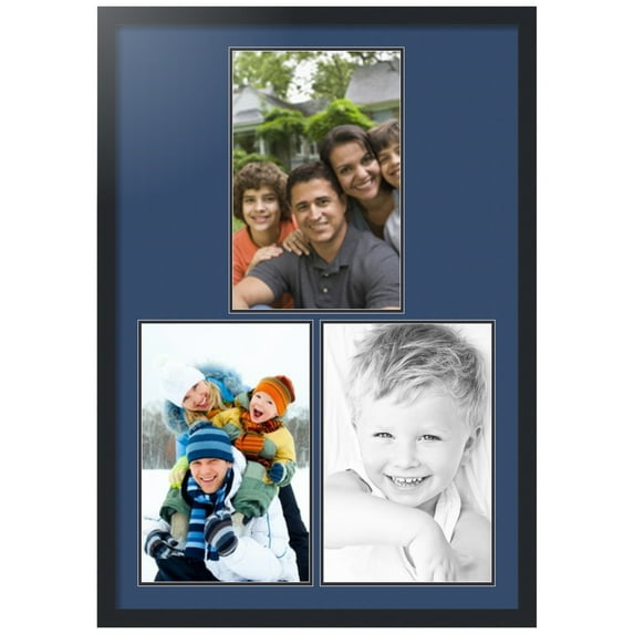 ArtToFrames Collage Photo Picture Frame with 3 - 11x17" Openings, Framed in Black with Delft Blue and Black Mats (CDM-3926-1672)