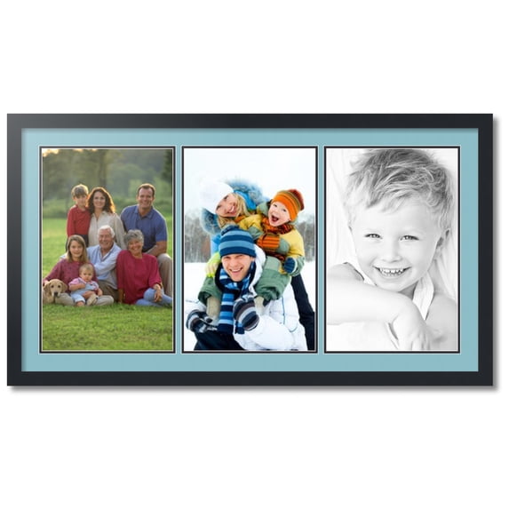 ArtToFrames Collage Photo Picture Frame with 3 - 11x17 Openings, Framed in Black with French Blue and Black Mats (CDM-3926-65)