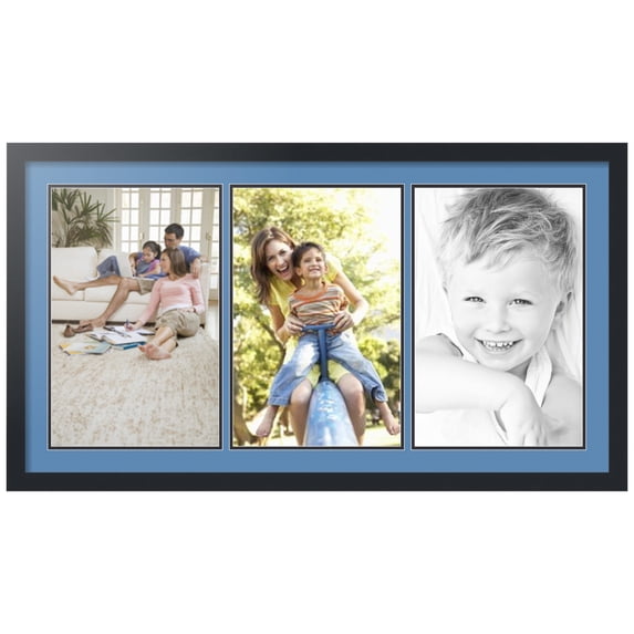ArtToFrames Collage Photo Picture Frame with 3 - 11x17" Openings, Framed in Black with Liberty Blue and Black Mats (CDM-3926-1535)