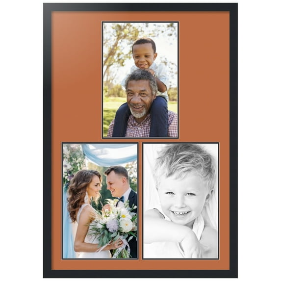 ArtToFrames Collage Photo Picture Frame with 3 - 11x17 Openings, Framed in Black with Red Orange and Black Mats (CDM-3926-82)