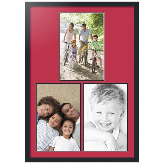 ArtToFrames Collage Photo Picture Frame with 3 - 11x17 Openings, Framed in Black with Rouge and Black Mats (CDM-3926-82)