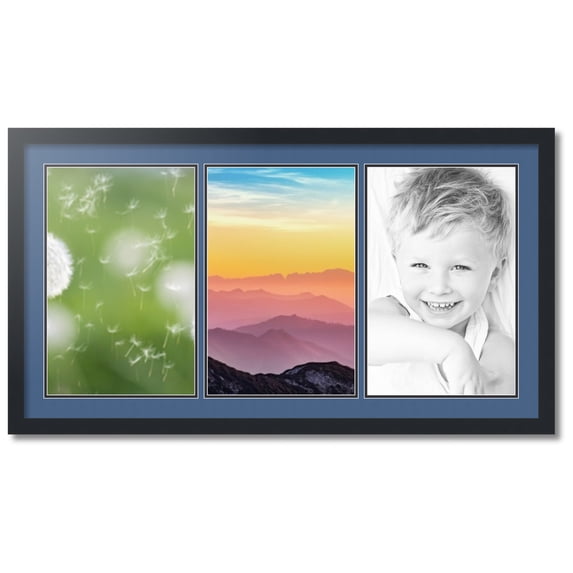 ArtToFrames Collage Photo Picture Frame with 3 - 11x17 Openings, Framed in Black with Royal and Black Mats (CDM-3926-65)
