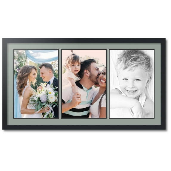 ArtToFrames Collage Photo Picture Frame with 3 - 11x17 Openings, Framed in Black with Silverpine and Black Mats (CDM-3926-65)