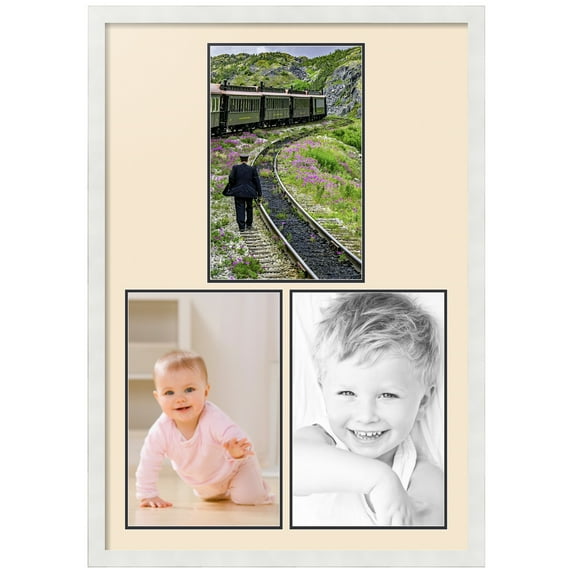 ArtToFrames Collage Photo Picture Frame with 3 - 11x17 Openings, Framed in White with Alabaster and Black Mats (CDM-3966-82)