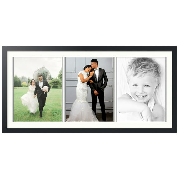 ArtToFrames Collage Photo Picture Frame with 3 - 12x16 Openings, Framed in Black with Porcelain and Black Mats (CDM-3926-65)