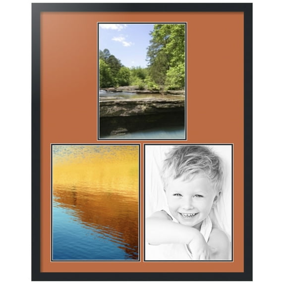 ArtToFrames Collage Photo Picture Frame with 3 - 12x16 Openings, Framed in Black with Red Orange and Black Mats (CDM-3926-82)