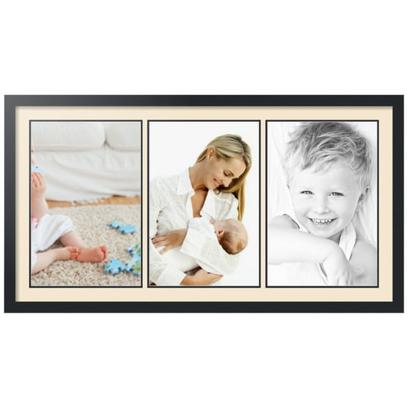 ArtToFrames Collage Photo Picture Frame with 3 - 12x18 Openings, Framed in Black with Alabaster and Black Mats (CDM-3926-65)