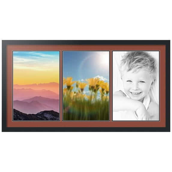 ArtToFrames Collage Photo Picture Frame with 3 - 12x18 Openings, Framed in Black with Cognac and Black Mats (CDM-3926-65)