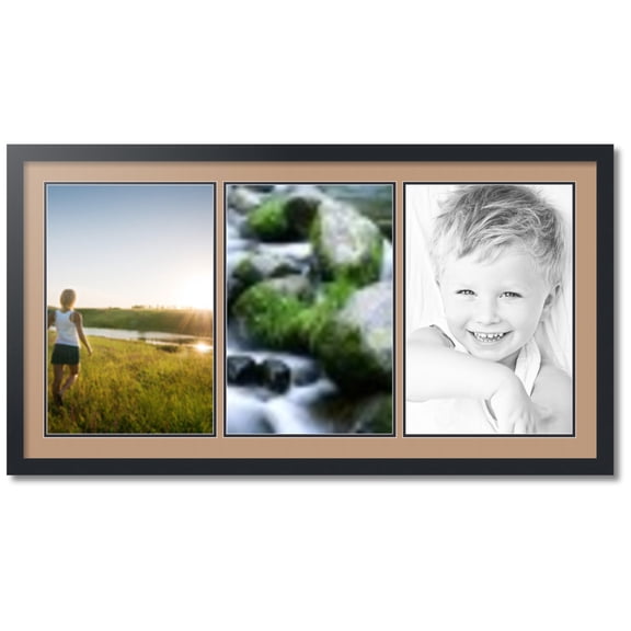 ArtToFrames Collage Photo Picture Frame with 3 - 12x18" Openings, Framed in Black with Desert Sand and Black Mats (CDM-3926-1539)