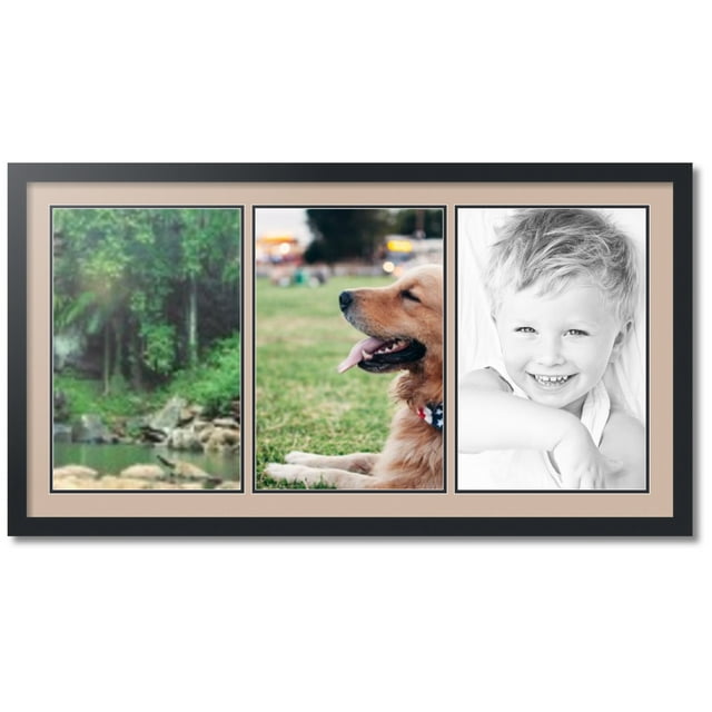 ArtToFrames Collage Photo Picture Frame with 3 - 12x18" Openings, Framed in Black with Grey Beige and Black Mats (CDM-3926-1539)