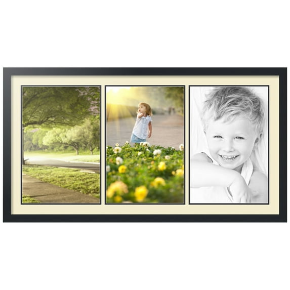 ArtToFrames Collage Photo Picture Frame with 3 - 12x18" Openings, Framed in Black with Oyster and Black Mats (CDM-3926-1539)
