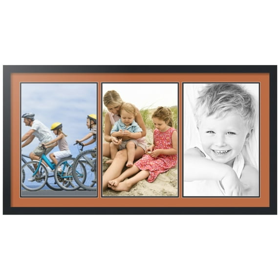ArtToFrames Collage Photo Picture Frame with 3 - 12x18 Openings, Framed in Black with Red Orange and Black Mats (CDM-3926-65)