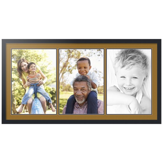 ArtToFrames Collage Photo Picture Frame with 3 - 13x19 Openings, Framed in Black with El Dorado and Black Mats (CDM-3926-65)