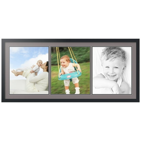 ArtToFrames Collage Photo Picture Frame with 3 - 14x17 Openings, Framed in Black with Pewter and Black Mats (CDM-3926-65)