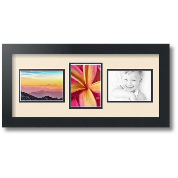 ArtToFrames Collage Photo Picture Frame with 3 - 3.5x5 Openings, Framed in Black with Alabaster and Black Mats (CDM-3926-99)