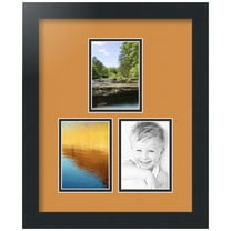 ArtToFrames Collage Photo Picture Frame with 3 - 3.5x5" Openings, Framed in Black with Amber and Black Mats (CDM-3926-1663)