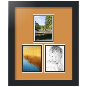 ArtToFrames Collage Photo Picture Frame with 3 - 3.5x5" Openings, Framed in Black with Amber and Black Mats (CDM-3926-1663)