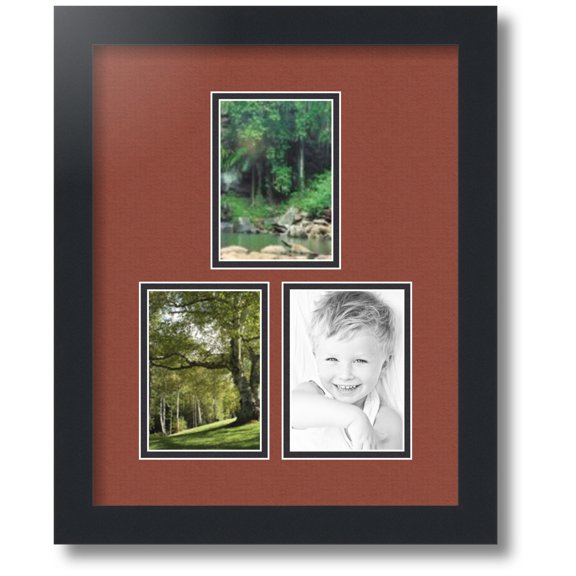 ArtToFrames Collage Photo Picture Frame with 3 - 3.5x5 Openings, Framed in Black with Cognac and Black Mats (CDM-3926-82)