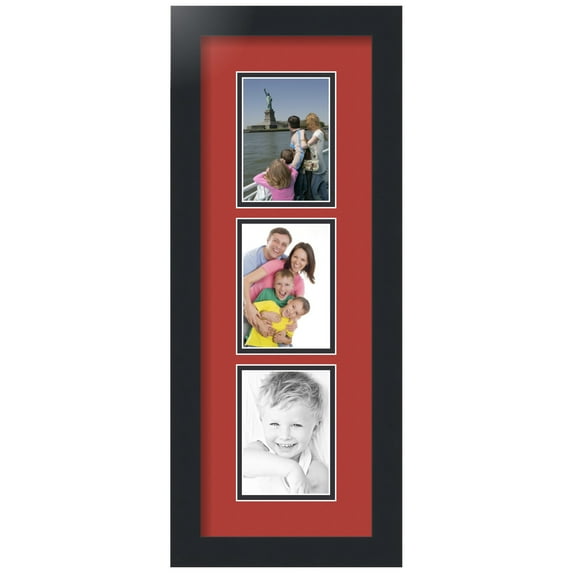 ArtToFrames Collage Photo Picture Frame with 3 - 3.5x5" Openings, Framed in Black with Deep Red and Black Mats (CDM-3926-864)