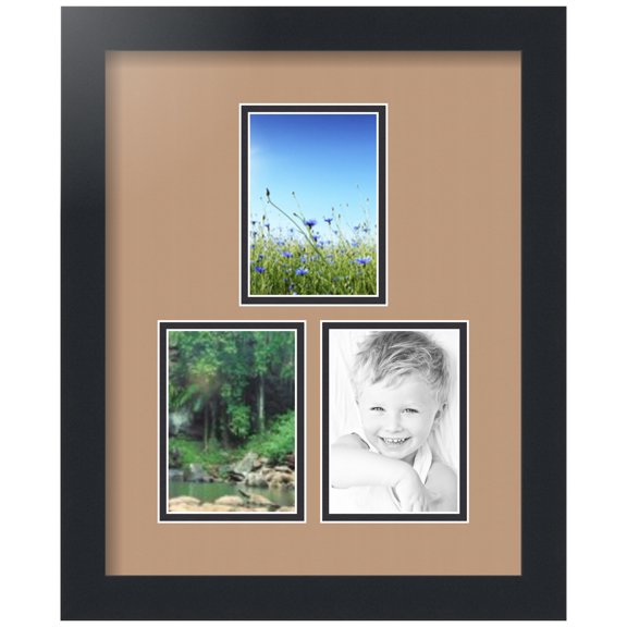 ArtToFrames Collage Photo Picture Frame with 3 - 3.5x5" Openings, Framed in Black with Desert Sand and Black Mats (CDM-3926-1663)