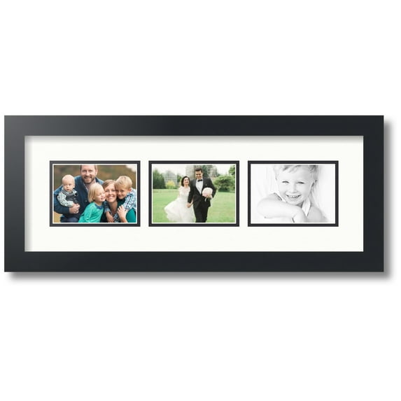 ArtToFrames Collage Photo Picture Frame with 3 - 3.5x5" Openings, Framed in Black with Fabric White and Black Mats (CDM-3926-879)