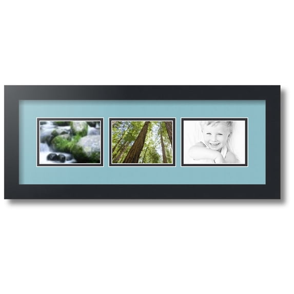 ArtToFrames Collage Photo Picture Frame with 3 - 3.5x5 Openings, Framed in Black with French Blue and Black Mats (CDM-3926-67)