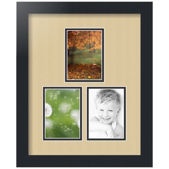 ArtToFrames Collage Photo Picture Frame with 3 - 3.5x5" Openings, Framed in Black with Green Whisper and Black Mats (CDM-3926-1663)