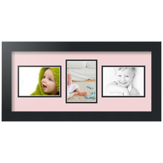 ArtToFrames Collage Photo Picture Frame with 3 - 3.5x5" Openings, Framed in Black with Hollyhock and Black Mats (CDM-3926-214)