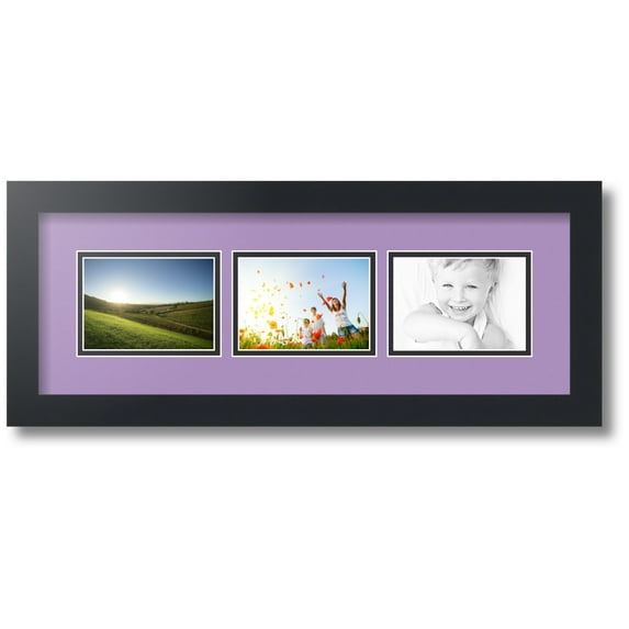 ArtToFrames Collage Photo Picture Frame with 3 - 3.5x5 Openings, Framed in Black with Lavender Mist and Black Mats (CDM-3926-67)
