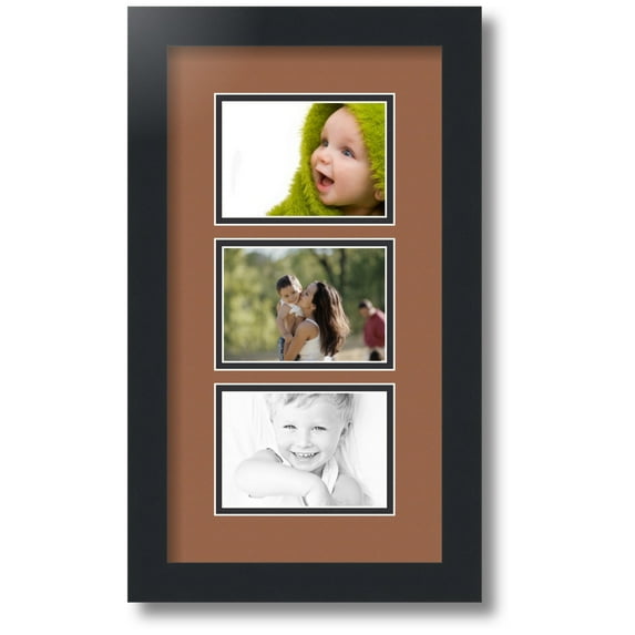 ArtToFrames Collage Photo Picture Frame with 3 - 3.5x5 Openings, Framed in Black with Paloma and Black Mats (CDM-3926-901)