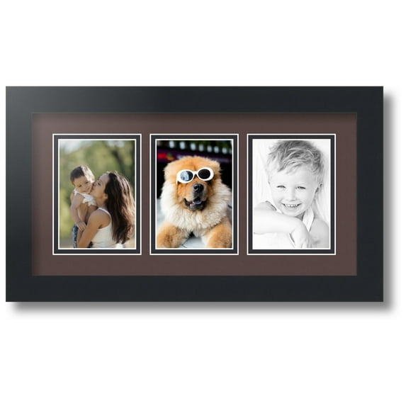 ArtToFrames Collage Photo Picture Frame with 3 - 3.5x5 Openings, Framed in Black with Peat and Black Mats (CDM-3926-65)