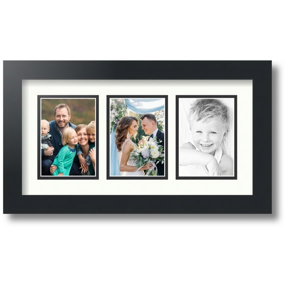 ArtToFrames Collage Photo Picture Frame with 3 - 3.5x5 Openings, Framed in Black with Porcelain and Black Mats (CDM-3926-65)