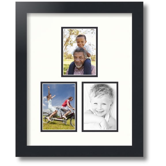 ArtToFrames Collage Photo Picture Frame with 3 - 3.5x5 Openings, Framed in Black with Porcelain and Black Mats (CDM-3926-82)