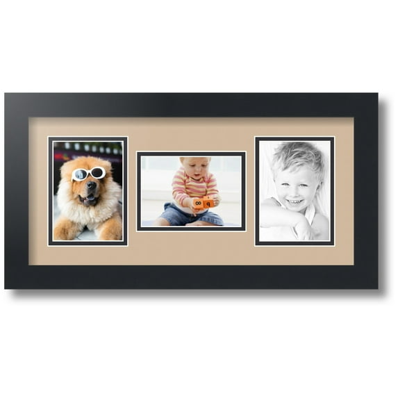 ArtToFrames Collage Photo Picture Frame with 3 - 3.5x5 Openings, Framed in Black with Scotch Mist and Black Mats (CDM-3926-70)