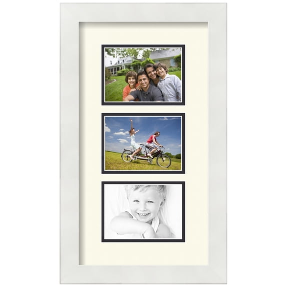 ArtToFrames Collage Photo Picture Frame with 3 - 3.5x5" Openings, Framed in White with Brilliant White and Black Mats (CDM-3966-871)