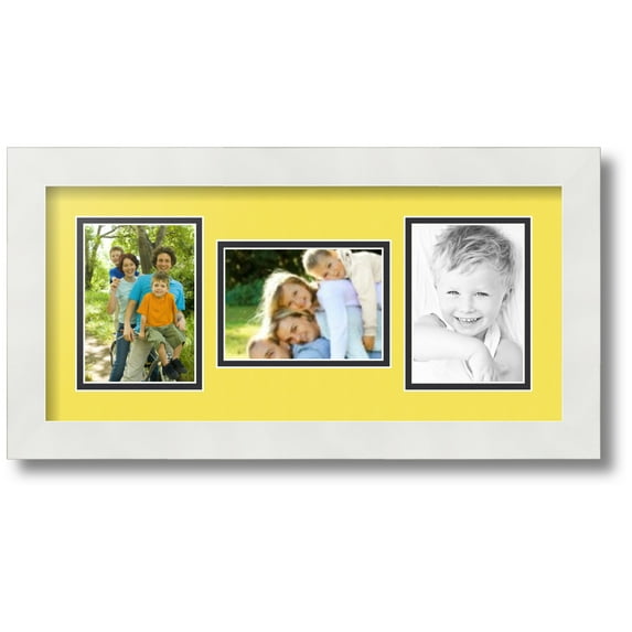ArtToFrames Collage Photo Picture Frame with 3 - 3.5x5 Openings, Framed in White with Canary and Black Mats (CDM-3966-70)