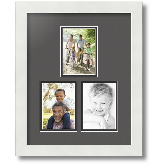 ArtToFrames Collage Photo Picture Frame with 3 - 3.5x5 Openings, Framed in White with Charcoal and Black Mats (CDM-3966-82)