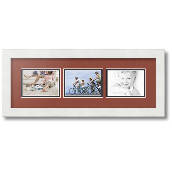ArtToFrames Collage Photo Picture Frame with 3 - 3.5x5 Openings, Framed in White with Cognac and Black Mats (CDM-3966-67)