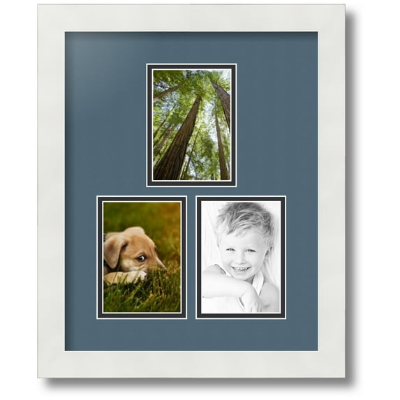 ArtToFrames Collage Photo Picture Frame with 3 - 3.5x5 Openings, Framed in White with Dutch Blue and Black Mats (CDM-3966-82)