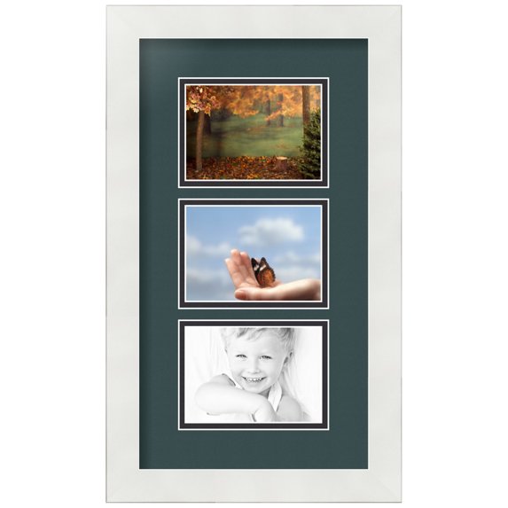 ArtToFrames Collage Photo Picture Frame with 3 - 3.5x5" Openings, Framed in White with Evergreen and Black Mats (CDM-3966-871)