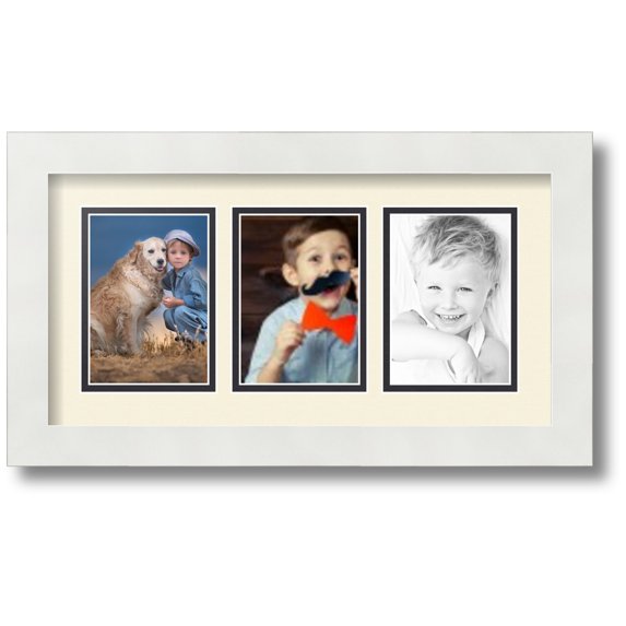 ArtToFrames Collage Photo Picture Frame with 3 - 3.5x5" Openings, Framed in White with Ivory and Black Mats (CDM-3966-29)