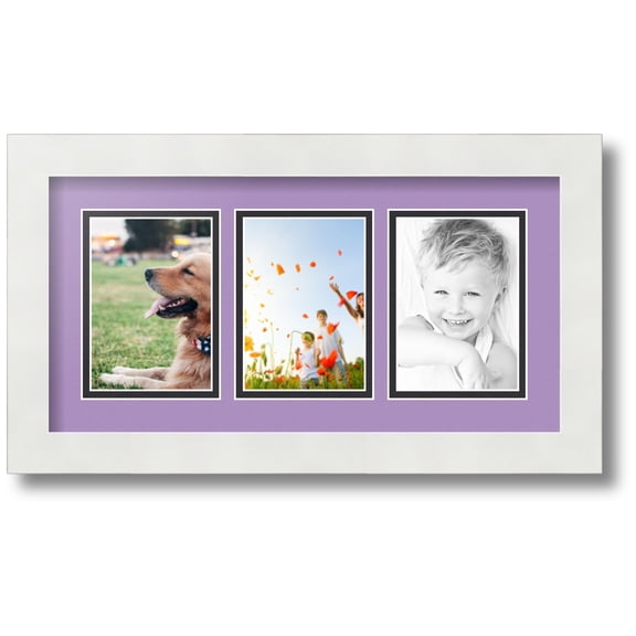 ArtToFrames Collage Photo Picture Frame with 3 - 3.5x5 Openings, Framed in White with Lavender Mist and Black Mats (CDM-3966-65)