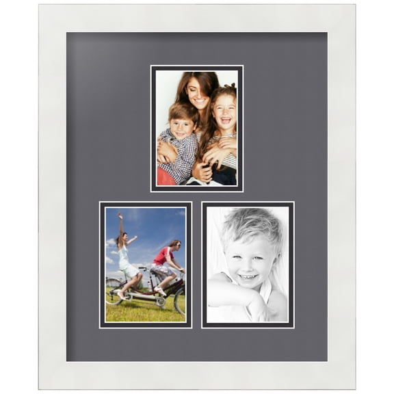 ArtToFrames Collage Photo Picture Frame with 3 - 3.5x5" Openings, Framed in White with Mountain Grey and Black Mats (CDM-3966-1663)