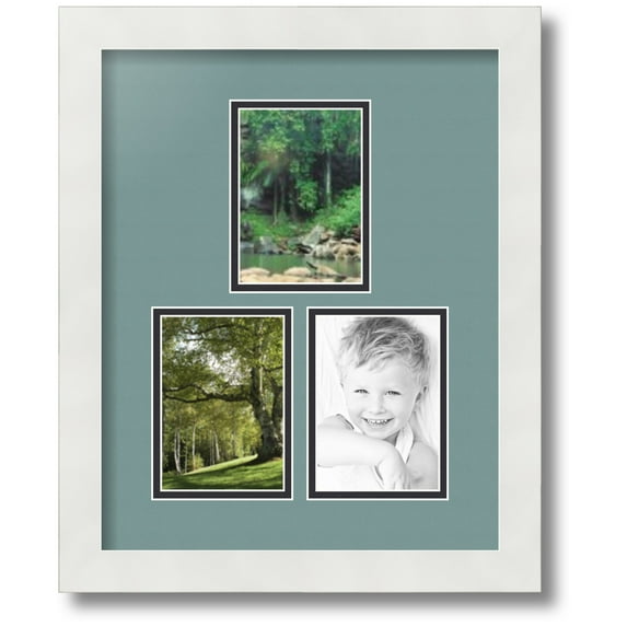 ArtToFrames Collage Photo Picture Frame with 3 - 3.5x5 Openings, Framed in White with Nile Green and Black Mats (CDM-3966-82)