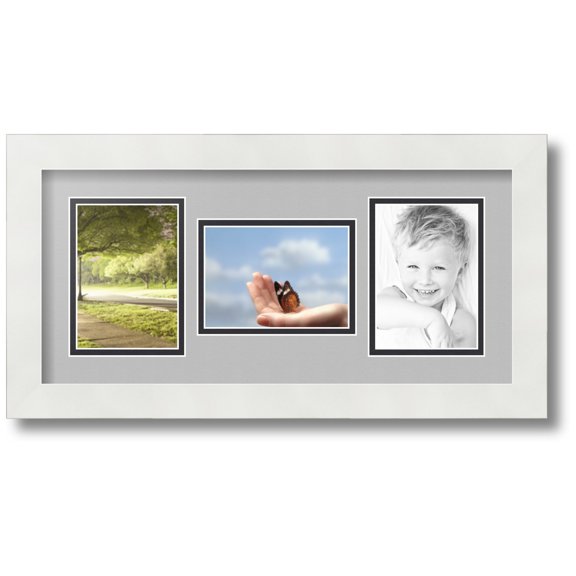 ArtToFrames Collage Photo Picture Frame with 3 - 3.5x5 Openings, Framed in White with TV Grey and Black Mats (CDM-3966-70)