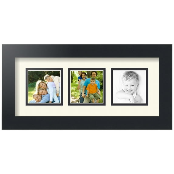 ArtToFrames Collage Photo Picture Frame with 3 - 3x3" Openings, Framed in Black with Brilliant White and Black Mats (CDM-3926-98)
