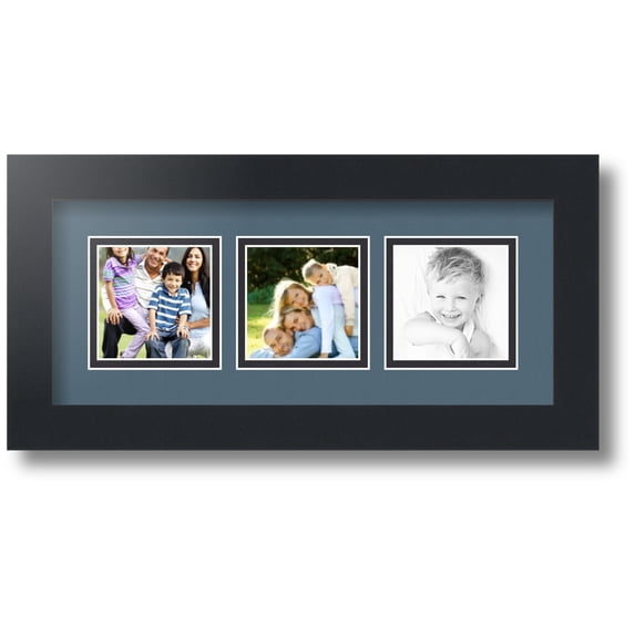 ArtToFrames Collage Photo Picture Frame with 3 - 3x3 Openings, Framed in Black with Dutch Blue and Black Mats (CDM-3926-66)
