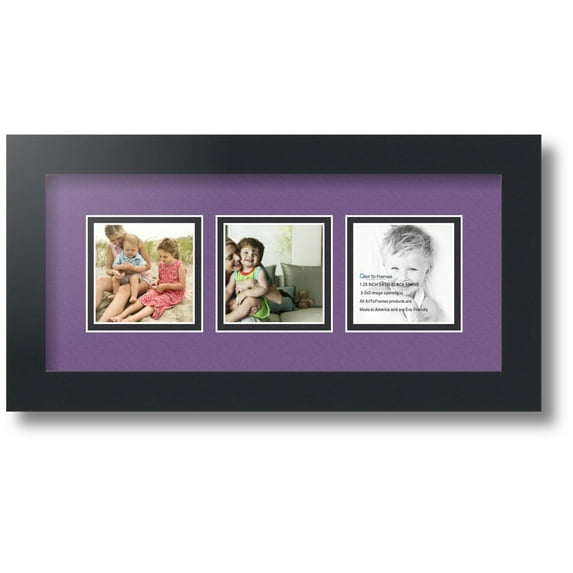 ArtToFrames Collage Photo Picture Frame with 3 - 3x3 Openings, Framed in Black with Grape and Black Mats (CDM-3926-66)