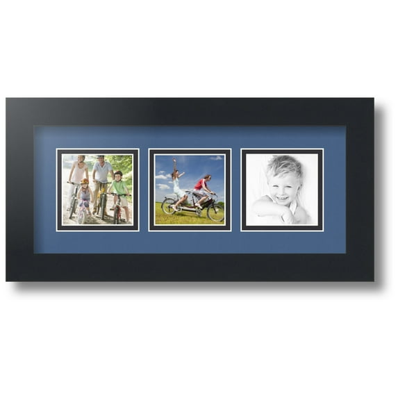 ArtToFrames Collage Photo Picture Frame with 3 - 3x3 Openings, Framed in Black with Royal and Black Mats (CDM-3926-66)